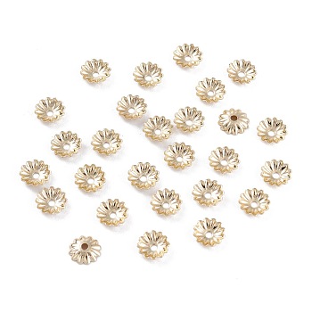 Rack Plating Brass Bead Cap, Long-Lasting Plated, Flower, Multi-Petal, Real 14K Gold Plated, 5.5x1.3mm, Hole: 1.2mm