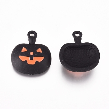 Alloy Enamel Pendants, Baking Paint, for Halloween, Pumpkin Jack-O'-Lantern, Black, 18x15.5x5mm, Hole: 1.5mm