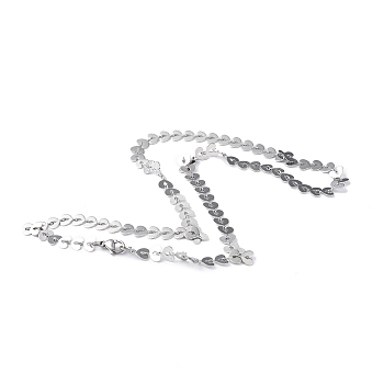 201 Stainless Steel Heart Link Chain Necklace for Men Women, Stainless Steel Color, 18.90 inch(48cm)