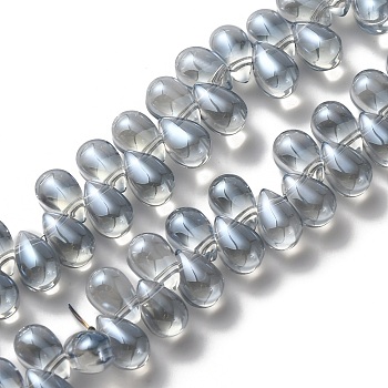 Electroplate Glass Beads, Top Drilled, Teardrop, Light Steel Blue, 8.5x5x5.5mm, Hole: 0.8mm