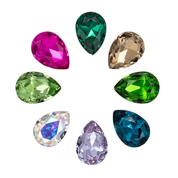 Pointed Back Glass Rhinestone Cabochons, Faceted, teardrop, Mixed Color, 10x7x4mm