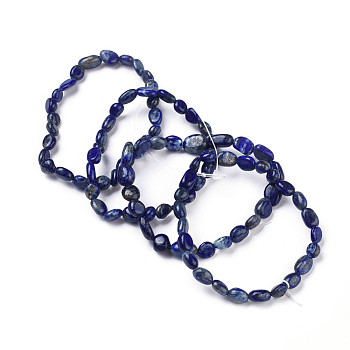 Natural Lapis Lazuli Bead Stretch Bracelets, Tumbled Stone, Nuggets, Inner Diameter: 2~2-1/4 inch(5.2~5.6cm)