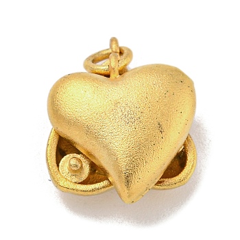 Brass Magnetic Clasps with Jump Ring, Heart, Matte Gold Color, 14.5x12x6mm, Hole: 3mm