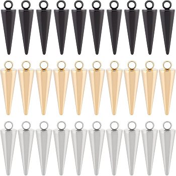 32Pcs 4 Style 2 Colors 304 Stainless Steel Pendants, Spike/Cone, Golden & Stainless Steel Color, 4pcs/style