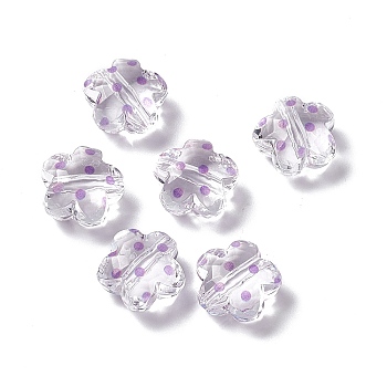 Transparent Acrylic Beads, Flower with Polka Dot Pattern, Clear, Violet, 16.5x17.5x10mm, Hole: 3mm