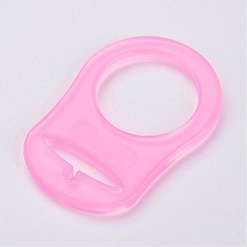 Eco-Friendly Plastic Baby Pacifier Holder Ring, Pink, 48x32x3mm, Hole: 22mm
