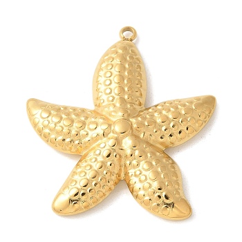 304 Stainless Steel Pendants, Ion Plating(IP), Starfish Charm, Real 14K Gold Plated, 28x26x4.5mm, Hole: 1.5mm