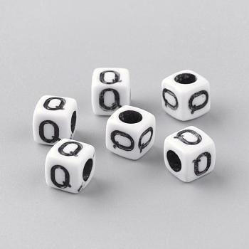 Opaque Acrylic Beads, Letter Style, Cube, Letter.Q, 6x6x6mm, Hole: 3mm, about 3000pcs/500g