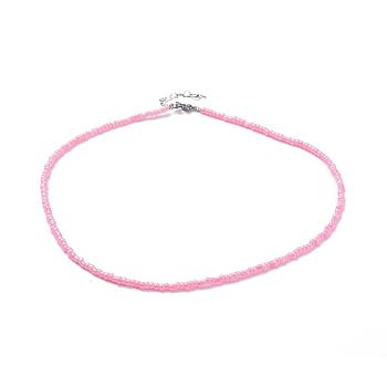 Glass Seed Beaded Necklaces, with Brass Crimp Beads and 304 Stainless Steel Lobster Claw Clasps, Pearl Pink, 18.3 inch(46.5cm)