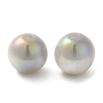 Iridescent Opaque Resin Beads, Candy Beads, Round, Light Grey, 10x9.5mm, Hole: 1.8mm
