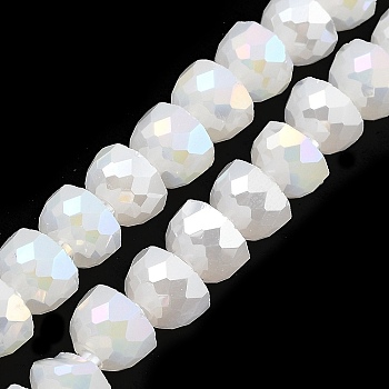 AB Color Plate Glass Beads Strands, Imitation Jade, Faceted Half Round, White, 7~7.5x5mm, Hole: 1mm, about 80pcs/strand, 20.87''~21.26''(53~54cm)