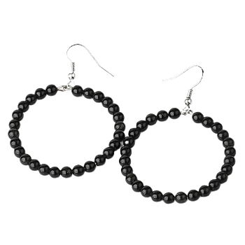 Fashionable Natural Black Onyx Hoop Earrings for Women, Versatile and Unique, Platinum, 59x42x4mm