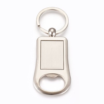 Zinc Alloy Cabochon Settings Bottle Openers, with Iron Ring, Rectangle, Platinum, Tray: 22x30mm, 95mm, 69x36x3mm, 1pc/box