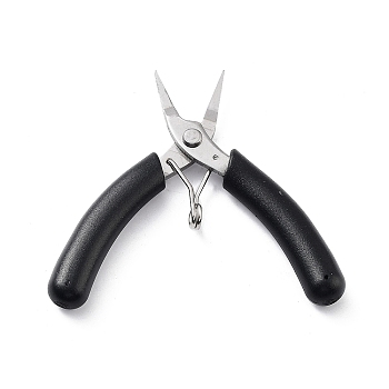 Stainless Steel Jewelry Pliers, Flat Nose Plier, with Plastic Handle & Jaw Cover, Black, 8.6x10.2x1.2cm