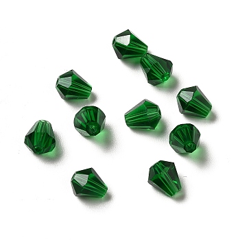 Glass Imitation Austrian Crystal Beads, Faceted, Diamond, Dark Green, 6x5mm, Hole: 1mm