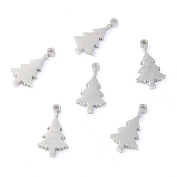 Christmas 304 Stainless Steel Charms, Laser Cut, Christmas Tree, Stainless Steel Color, 10.5x6.5x1.1mm, Hole: 1mm
