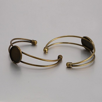 Brass Cuff Bangle Making, Blank Bangle Base, with Flat Round Tray, Nickel Free, Antique Bronze, 63mm, Tray: 20mm