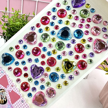 Acrylic Rhinestone Stickers, Gems Crystal Decorative Decals for Kid's Art Craft, Heart, Colorful, 225x100mm