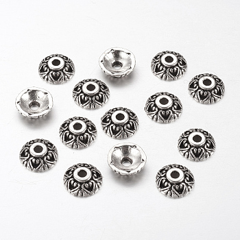 Tibetan Style Alloy Bead Caps, Apetalous, Lead Free & Cadmium Free, Antique Silver, about 10mm in diameter, 3mm thick, hole: 2mm