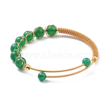Bracelet manchette en perles d'agate verte naturelle(BJEW-A122-02C)-2