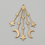 Brass Chandelier Component Links, for DIY Wind Chime, Golden, Moon, 54x31x0.5mm, Hole: 1.4mm and 0.8mm(FIND-WH20033-018G-D)