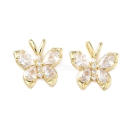 Brass Micro Pave Cubic Zirconia Pendants, Butterfly Charms, Lead Free & Cadmium Free, Long-Lasting Plated, Rack Plating, Golden, 19x19x4mm, Hole: 4x2mm(KK-L256-02G)