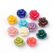 Dyed Synthetic Coral Beads, Flower, Half Drilled, Mixed Color, 10x10x8.5mm, Hole: 1.5mm(CORA-S023-09)