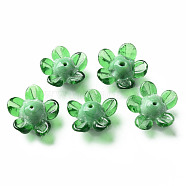 Handmade Lampwork Beads, Flower, Green, 14.5~15.5x15~16x7~8mm, Hole: 1.5mm(LAMP-T011-10I)