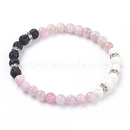 Natural Kunzite Stretch Bracelets, with Dyed Natural Lava Rock(Dyed) Beads and Rhinestone Spacer Beads, 2-1/8 inch(5.5cm)(BJEW-JB03739-01)