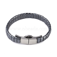 Synthetic Non-Magnetic Hematite Beaded Bracelets for Men, with 304 Stainless Steel Clasps, Stainless Steel Color, Inner Diameter: 2-1/2 inch(6.4cm), 10mm(BJEW-E102-01P)