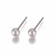 304 Stainless Steel Stud Earrings, Ball Stud Earrings, Textured, Stainless Steel Color, 15x4mm, Pin: 0.8mm(EJEW-G278-40P-02)
