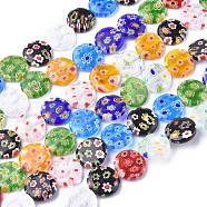 Flat Round Handmade Millefiori Glass Beads Strands, Mixed Color, 14x3.5mm, Hole: 1mm, about 27pcs/strand, 14.1 inch(LK-R004-63)