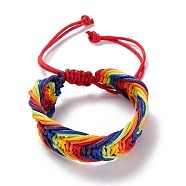 Rainbow Pride Bracelet, Waxed Braided Bead Bracelet, Wide Adjustable Bracelet for Men Women, Colorful, Inner Diameter: 2-3/8~4-3/8 inch(6~11.2cm)(BJEW-F424-01)