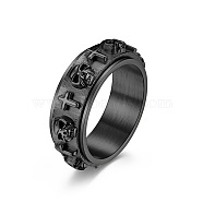 Titanium Steel Skull & Cross Rotatable Finger Ring, Spinner Fidget Band Anxiety Stress Relief Punk Ring for Men Women, Gunmetal, US Size 11(20.6mm)(SKUL-PW0002-015E-B)