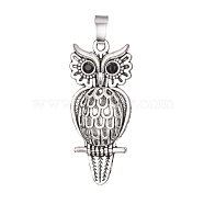 Antique Silver Plated Alloy Pendants, with Rhinestone, Owl, Jet, 41x18x9mm, Hole: 7x4mm(ALRI-L046-O01-AS)