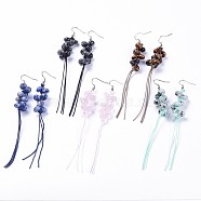 Natural Gemstone Chip Beads Dangle Earring, with Braided Nylon Thread and 304 Stainless Steel Earring Hooks, 120mm, Pin: 0.8mm(EJEW-JE03161)
