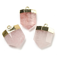 Natural Rose Quartz Pendants, Faceted Bullet Charms with Rack Plating Golden Plated Brass Findings, 24.5~25x16~16.5x7~7.5mm, Hole: 2.3mm(G-M431-05G-05)