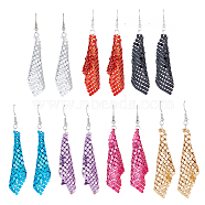 7 Pairs 7 Colors Aluminum Mesh Sequin Rhombus Dangle Earrings for Women, Mixed Color, 75mm, Pin: 0.6mm, 1 Pair/color(EJEW-AN0001-71)