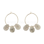 Natural Labradorite Teardrop Beaded Hoop Earrings, Gemstone Earrings for Women, Brass Jewelry, Golden, 47x41x4.6mm, Pin: 0.7mm(EJEW-JE04787-02)