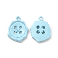 Spray Painted Alloy Pendants, Button Charm, Sky Blue, 21x16x3mm, Hole: 1.8mm(FIND-B018-02F)