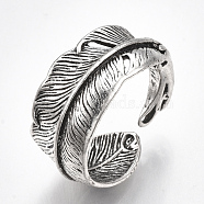Alloy Cuff Finger Rings, Wide Band Rings, Feather, Antique Silver, Size 9, 19mm(RJEW-T006-15)