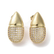 Brass Micro Pave Cubic Zirconia Stud Earrings, Teardrop, Real 16K Gold Plated, 25.5x13mm(EJEW-H308-08G-03)