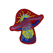Polyester Embroidery Cloth Iron on Patches, Costume Accessories, Mushroom, Colorful, 74x69mm(MUSH-PW0001-077)