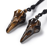Natural Tiger Eye Plague Doctor Pendant Necklace with Nylon Rope, 33.39~35.59 inch(84.8~90.4cm)(NJEW-H009-01-05)