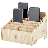 14-Grid Detachable Wooden Cell Phone Storage Box, Mobile Phone Holder, Desktop Organizer Storage Box for Classroom Office, Trapezoid, Wheat, 218x176x150mm(AJEW-WH0348-154B)