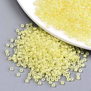 6/0 Glass Seed Beads, Transparent Inside Colours Luster, Round Hole, Round, Champagne Yellow, 6/0, 4~5x2.5~4.5mm, Hole: 1.2mm, about 1000pcs/100g(X1-SEED-A015-4mm-2206)