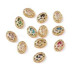 Eco-friendly Brass Micro Pave Cubic Zirconia Multi-strand Links, Rack Plating, Cadmium Free & Lead Free, Oval, Golden, Mixed Color, 14x10x5mm, Hole: 1.2mm(KK-D076-01B-G)