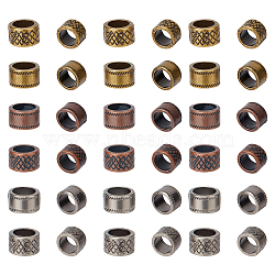 60Pcs 6 Style  Tibetan Style Alloy Spacer Beads, Large Hole Beads, Column, Mixed Color, 11x7mm, Hole: 8mm, 10pcs/style(FIND-AR0003-23)