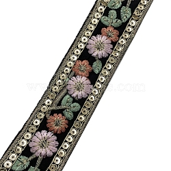 10 Yards Embroidery Flower Polyester Ribbon, Clothes Accessories, Black, 1-5/8 inch(40mm)(PW-WG22962-05)