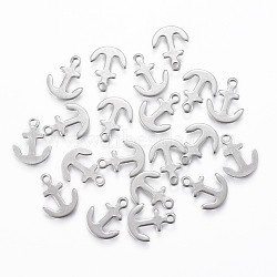 201 Stainless Steel Charms, Anchor, Stainless Steel Color, 12x9.5x0.8mm, Hole: 1.2mm(STAS-L197-11P)
